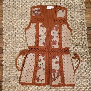 Vintage leather and crochet vest